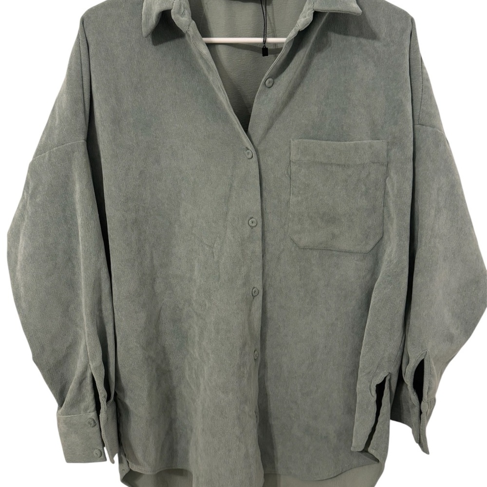 NWOT Zara Light Green Fine Corduroy Button Down Shirt Size Small - Picture 3 of 7